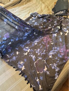 Peter Som Floral Patterned Poncho Wrap Sarong with Tassels NWOT